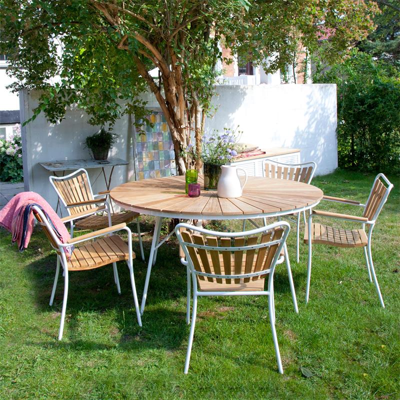 Ellen stacking chair teak/white teak grade A with aluminum powder-coated