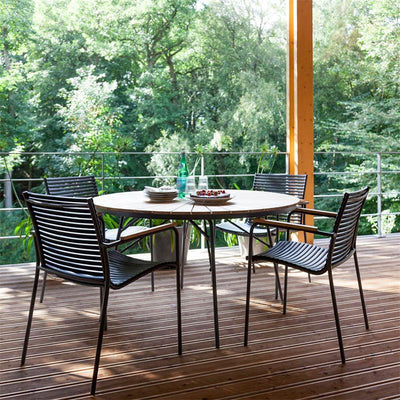 Table Ellen 130 cm ronde en aluminium anthracite thermolaqué avec plateau en teck