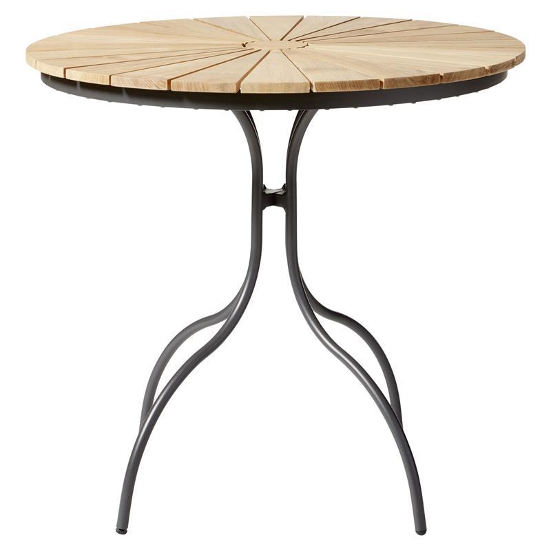 Table Ellen 80 cm ronde en aluminium anthracite thermolaqué avec plateau en teck