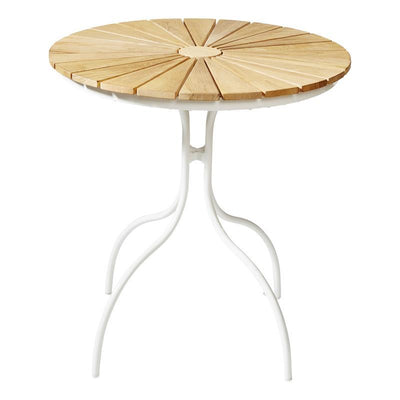 Table Ellen ronde 80 cm en aluminium blanc thermolaqué avec plateau en teck