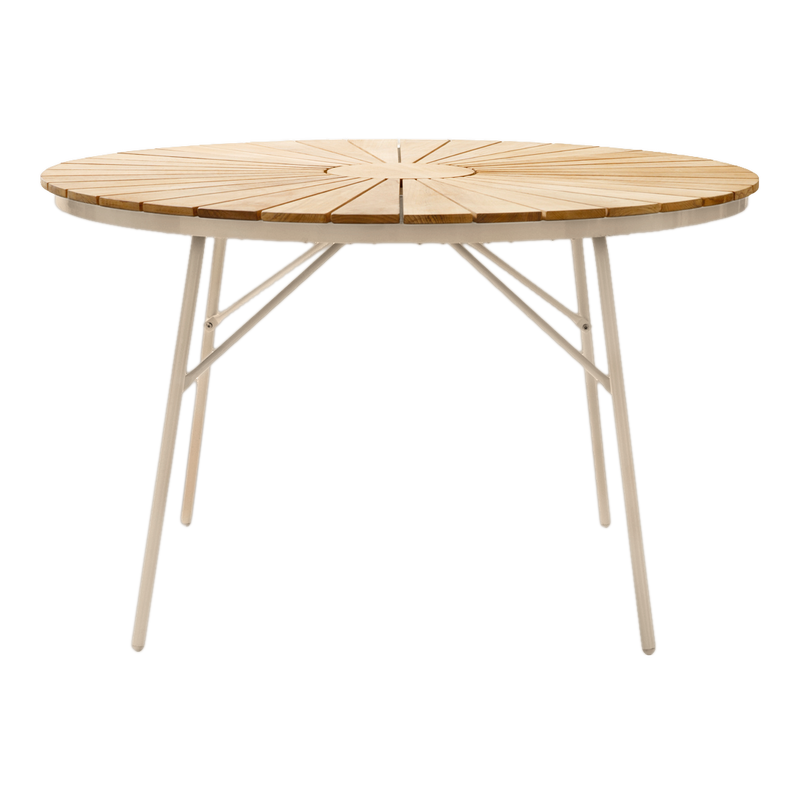 Ellen Tisch 110cm rund Sandy Grey Aluminium pulverbeschichtet mit Teaktischplatte