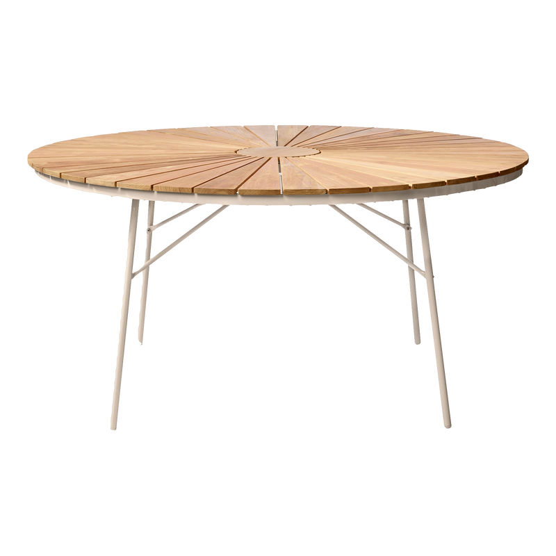 Ellen Tisch 150cm rund Sandy Grey Aluminium pulverbeschichtet mit Teaktischplatte