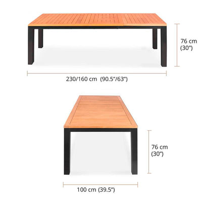 Florence aluminum front extending table 230/160x100x77 cm Certified Teak GRADE A with aluminum frame