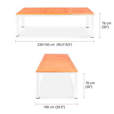 Florence aluminum front extending table 230/160x100x77 cm Certified Teak GRADE A with aluminum frame