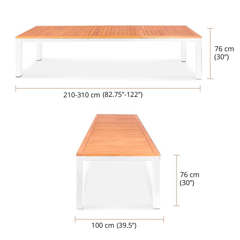Florence aluminum front extending table 310/210x100x77 cm Certified Teak GRADE A with aluminum frame