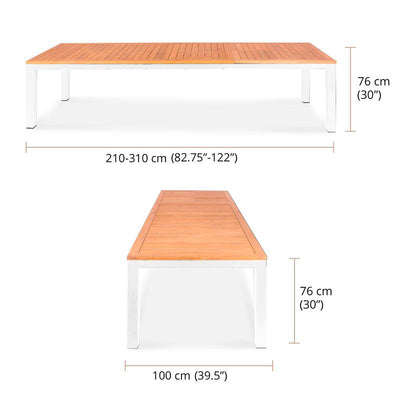 Florence Alu-Frontausziehtisch 310/210x100x77 cm Zertifiziertes Teak GRADE A mit Aluminiumgestell