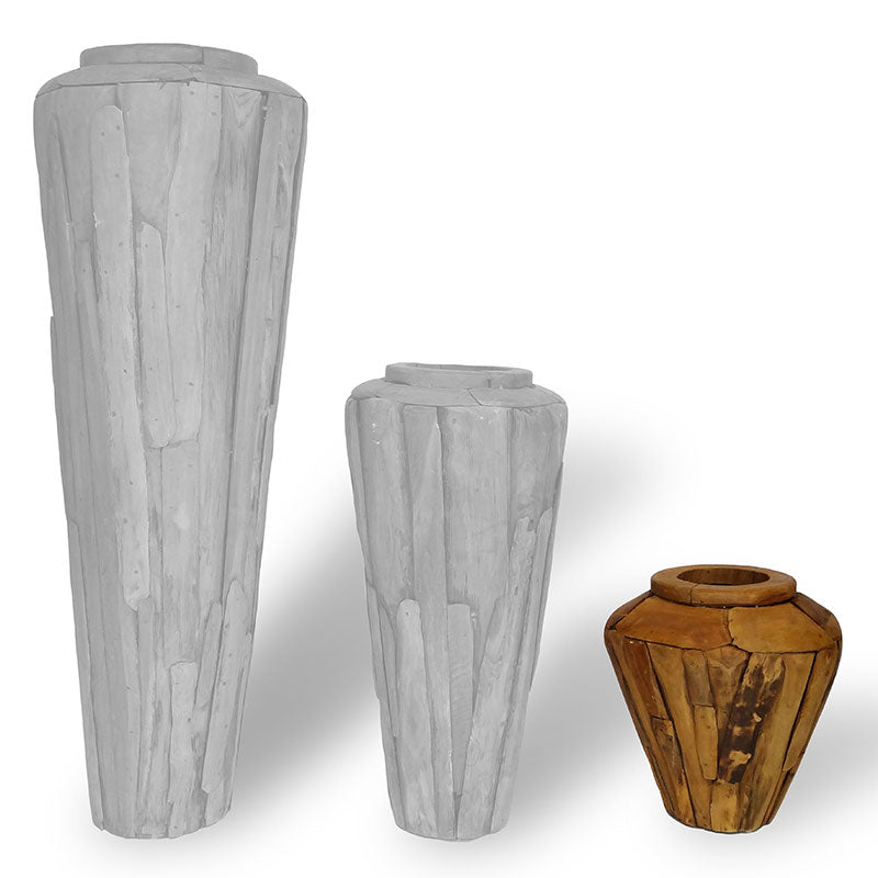 Teakholzvase Hendrik klein bauchige Form 45 cm hoch