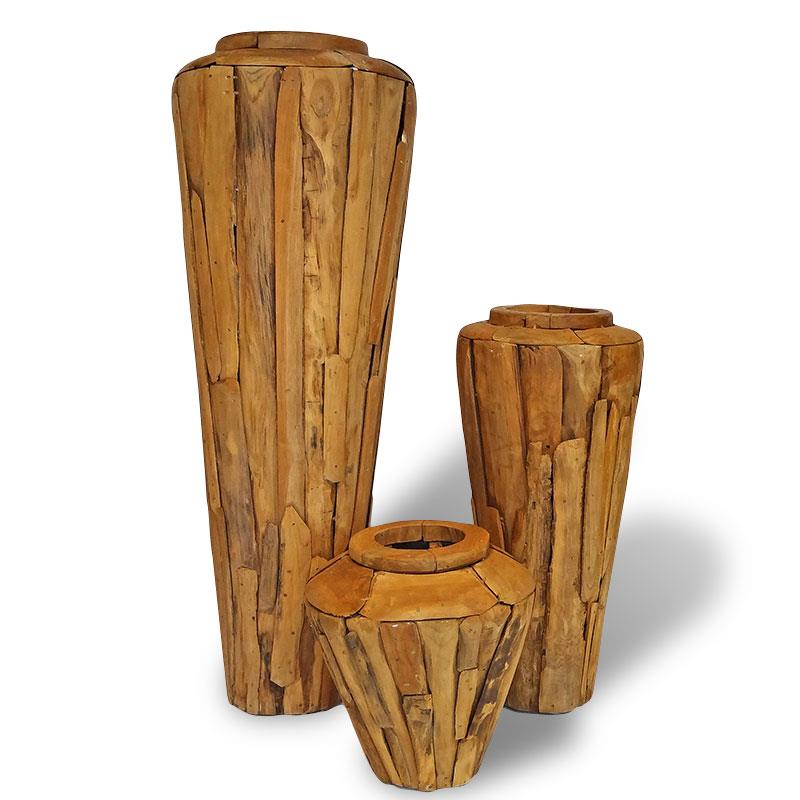 Teakholzvase Hendrik groß schlanke Form 155 cm hoch