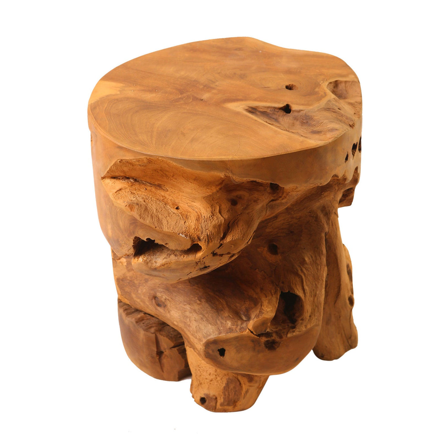 Teakhocker "Wurzel natur" rund Teakholz massiv - Durchmesser 35, Höhe 40 cm