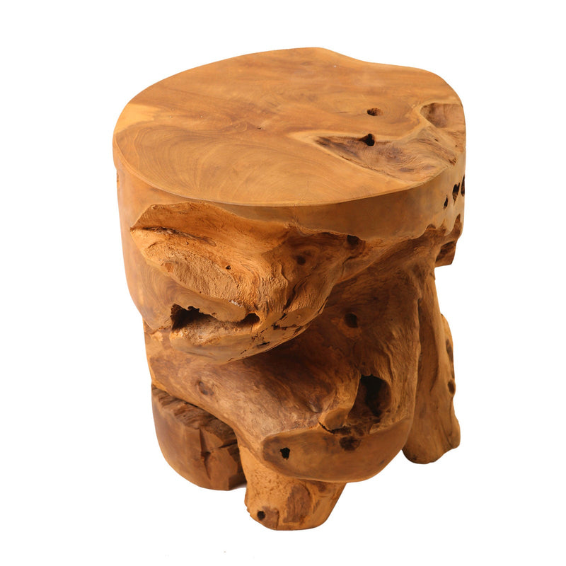 Teakhocker "Wurzel natur" rund Teakholz massiv - Durchmesser 35, Höhe 40 cm