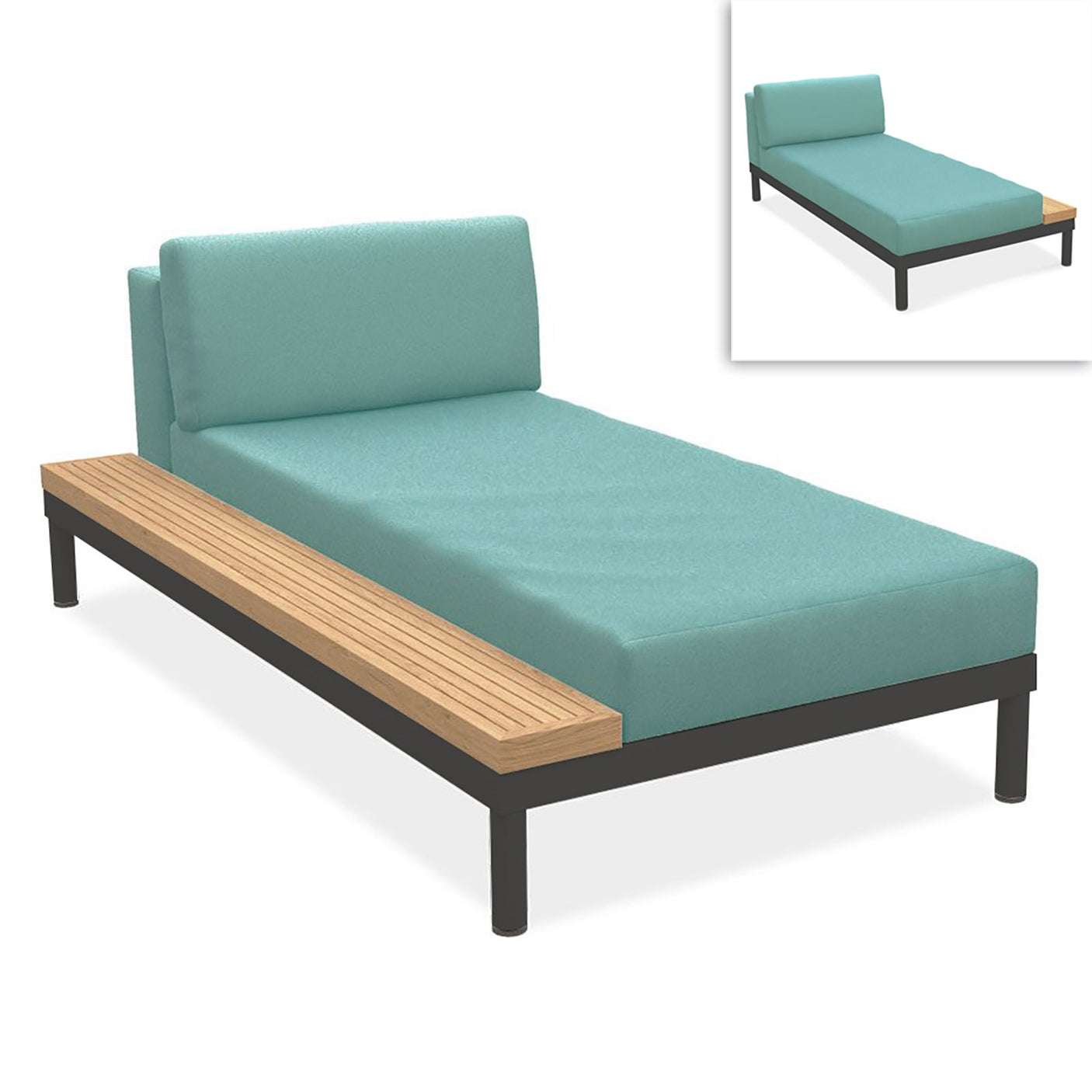 Lisse Liege Teakholzablage links oder rechts Teak mit Aluminium + Polster