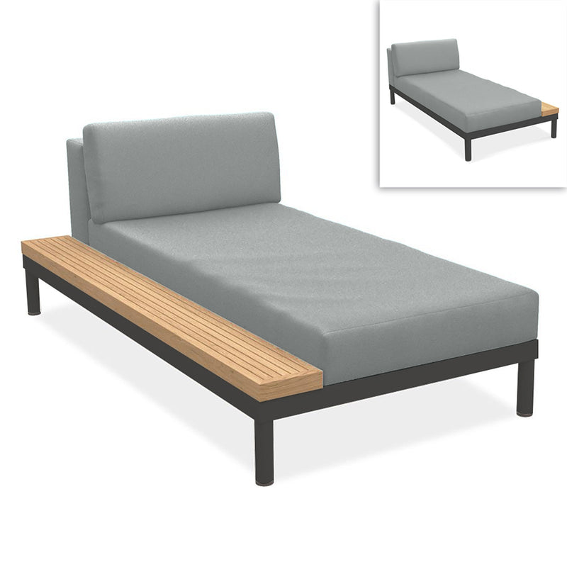 Chaise longue Lisse teck rangement gauche ou droite teck avec aluminium + revêtement