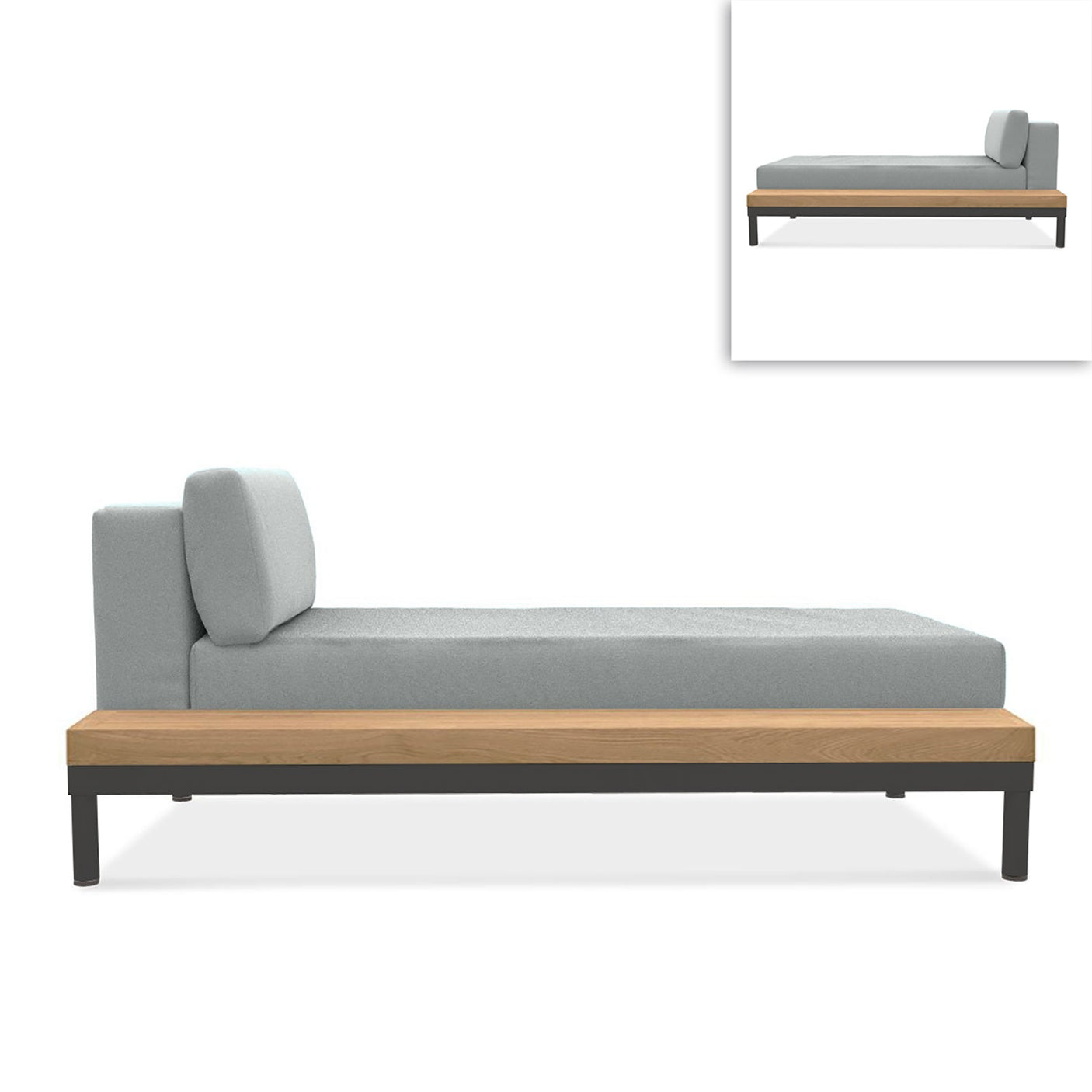 Lisse Liege Teakholzablage links oder rechts Teak mit Aluminium + Polster