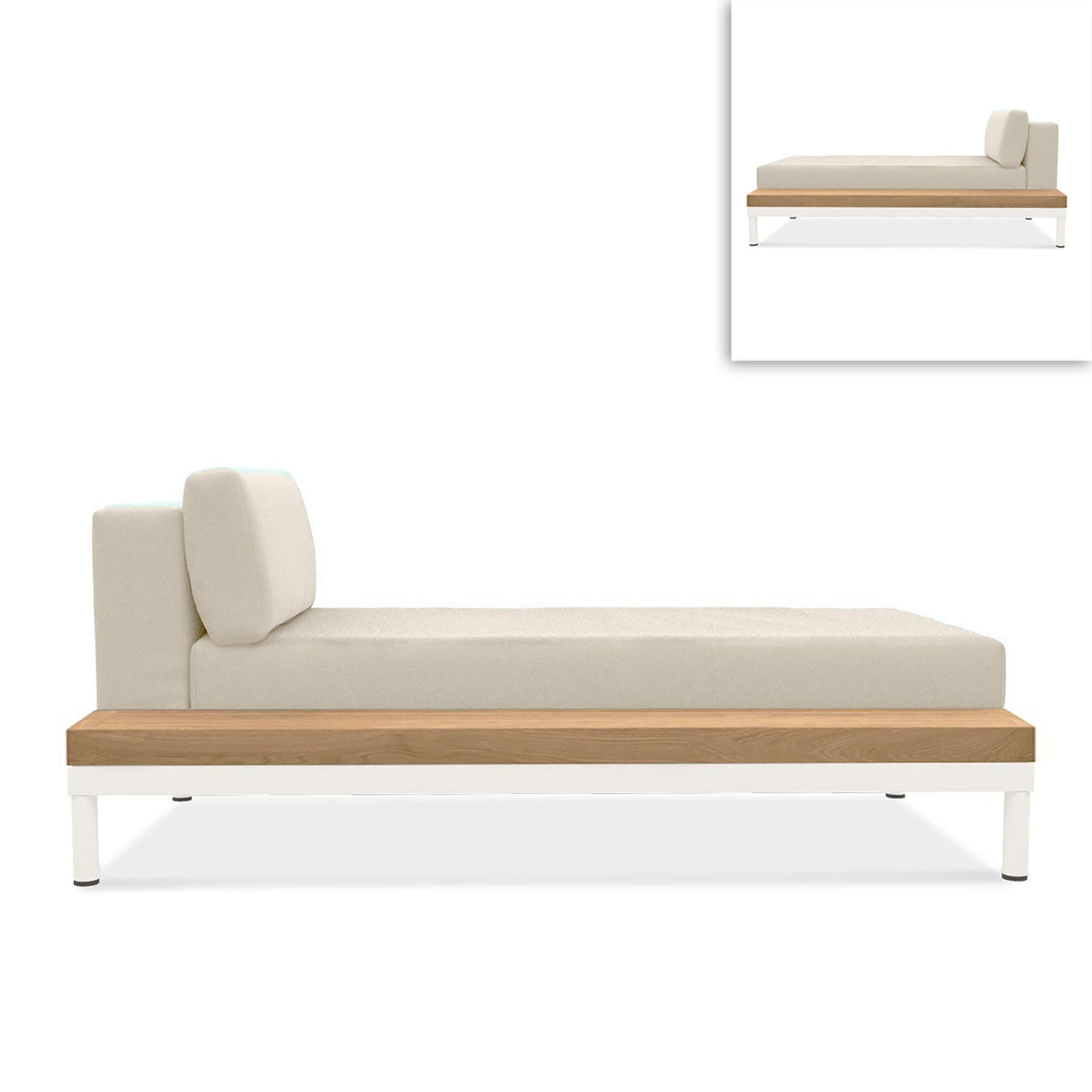 Lisse Liege Teakholzablage links oder rechts Teak mit Aluminium + Polster