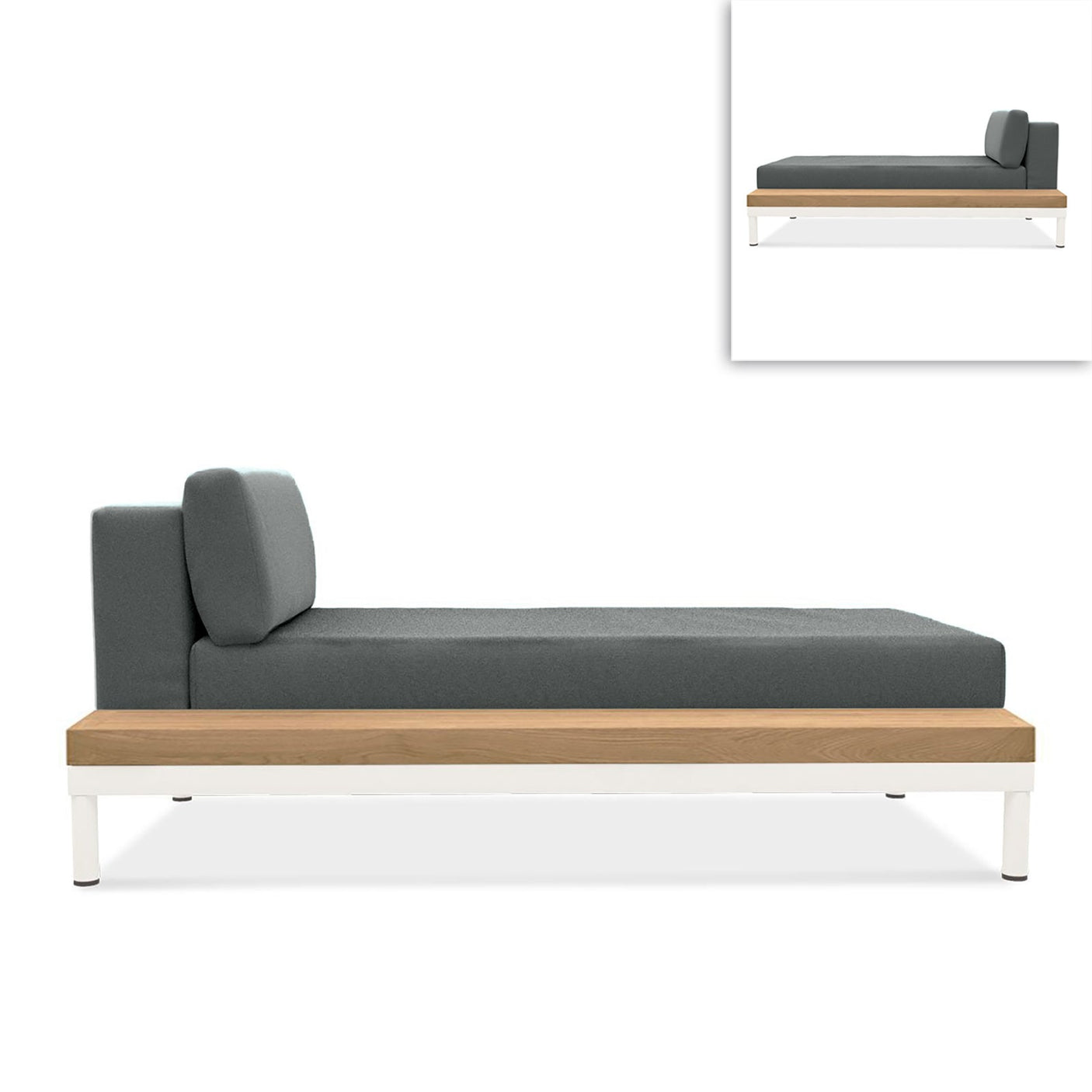 Lisse Liege Teakholzablage links oder rechts Teak mit Aluminium + Polster