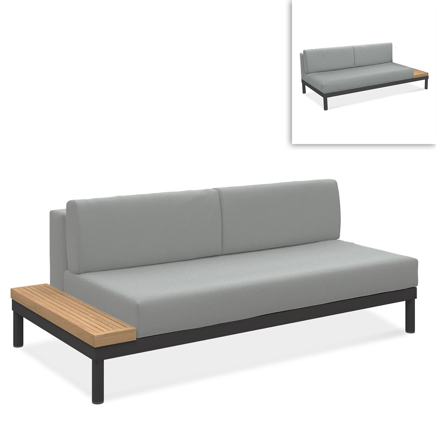 Siège central lisse avec tablette latérale en teck Teck avec aluminium + rembourrage