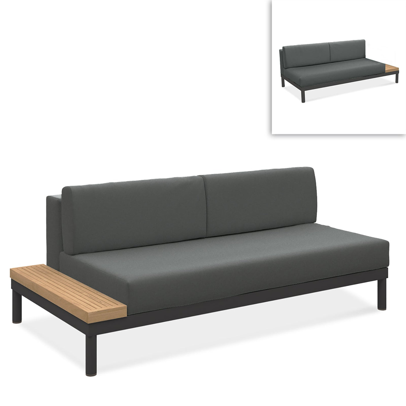 Siège central lisse avec tablette latérale en teck Teck avec aluminium + rembourrage