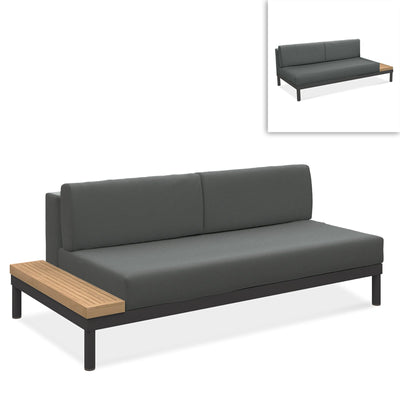 Siège central lisse avec tablette latérale en teck Teck avec aluminium + rembourrage