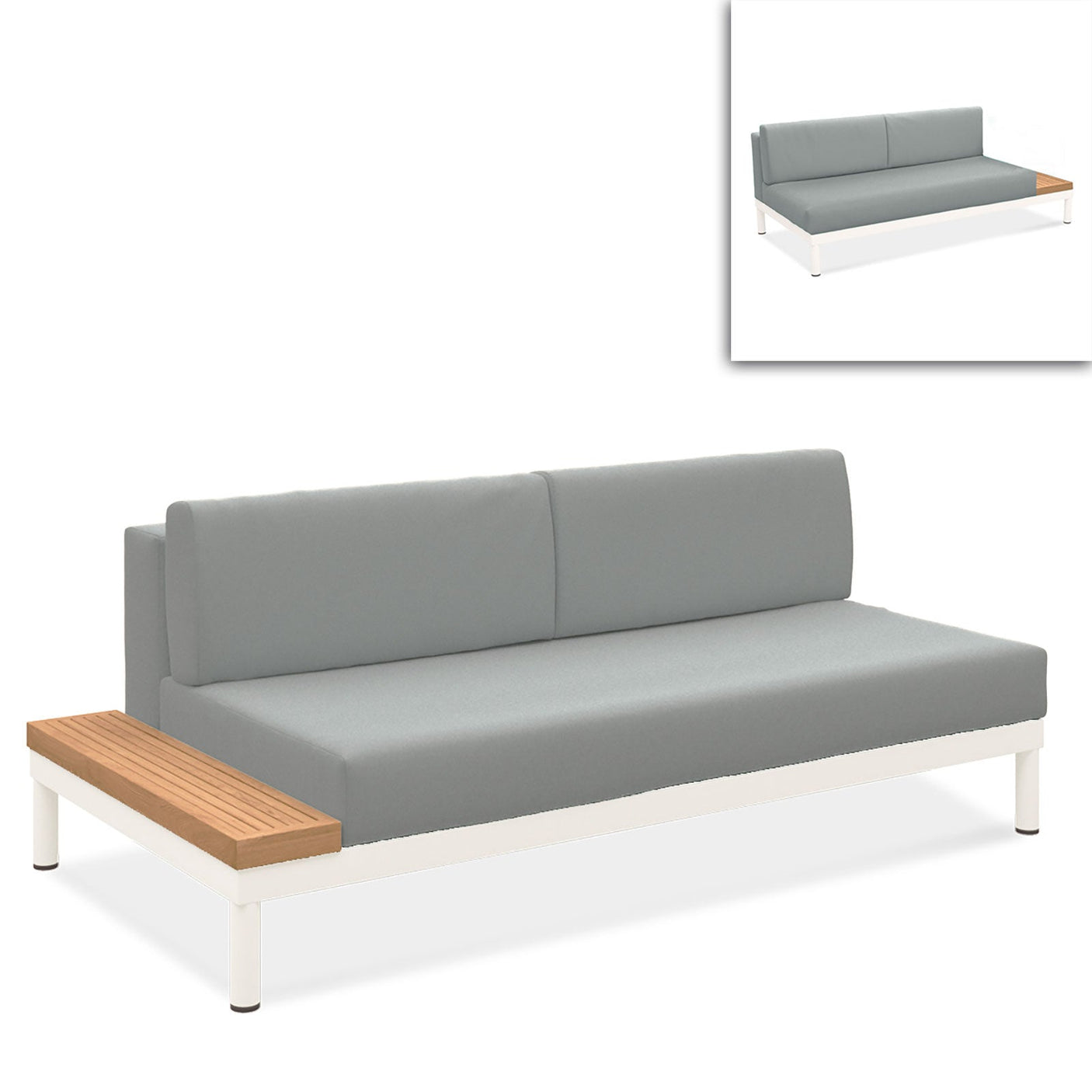 Siège central lisse avec tablette latérale en teck Teck avec aluminium + rembourrage