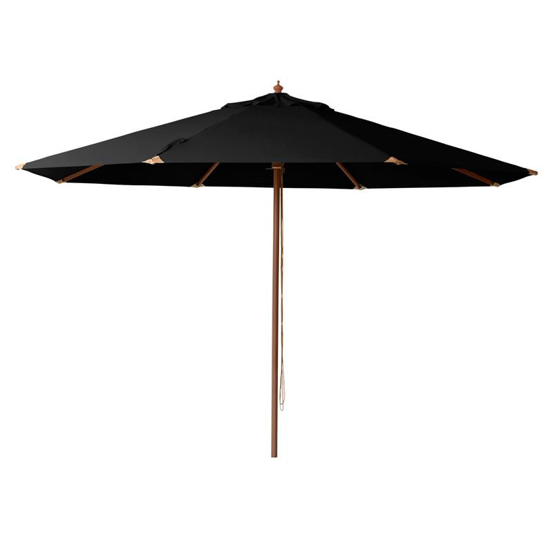 Parasol Cinas Lizzano 400 cm rond noir - structure en bois dur aspect teck