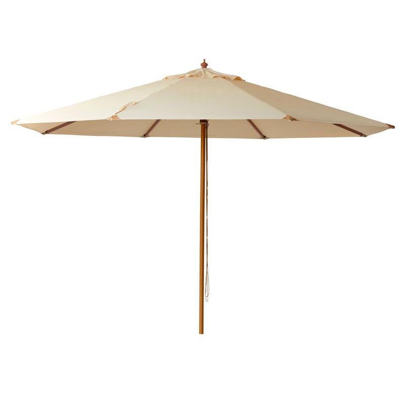 Parasol Cinas Lizzano 400 cm rond blanc naturel - structure en bois dur aspect teck