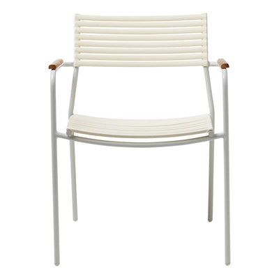 Mood Air Stapelstuhl weiß/weiß Aluminium pulverbeschichtet mit Teakarmlehnen