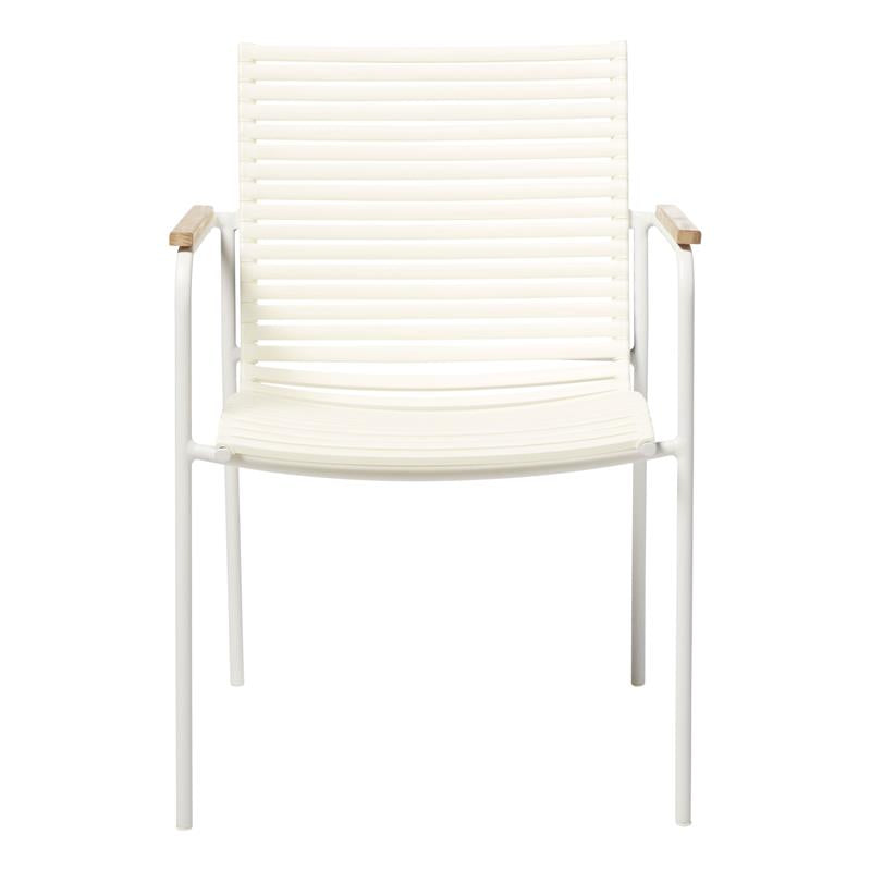 Mood Classic stacking chair white/white aluminum powder-coated with teak armrests