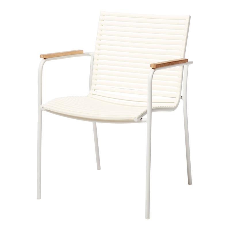 Mood Classic stacking chair white/white aluminum powder-coated with teak armrests