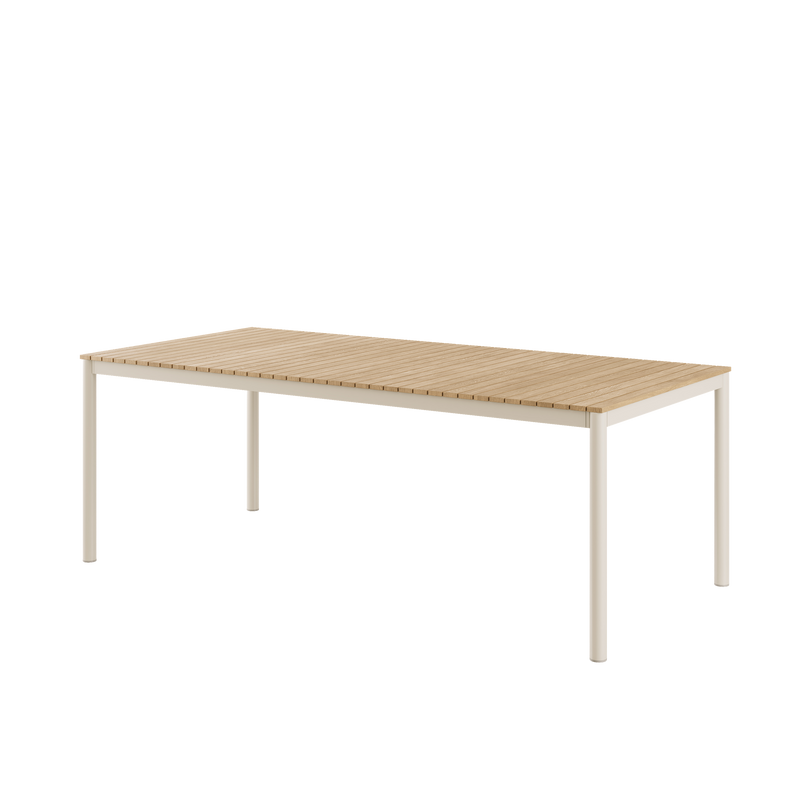 Mood Classic Tisch 208,5x100cm runde Beine Sandy Grey Aluminium pulverbeschichtet mit Teaktischplatte