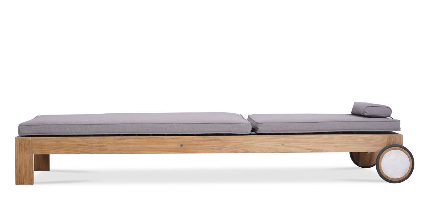 Chaise longue Nivelle 200 x 65 x 25 cm sans accoudoirs - Teck certifié GRADE A + ferrures inox