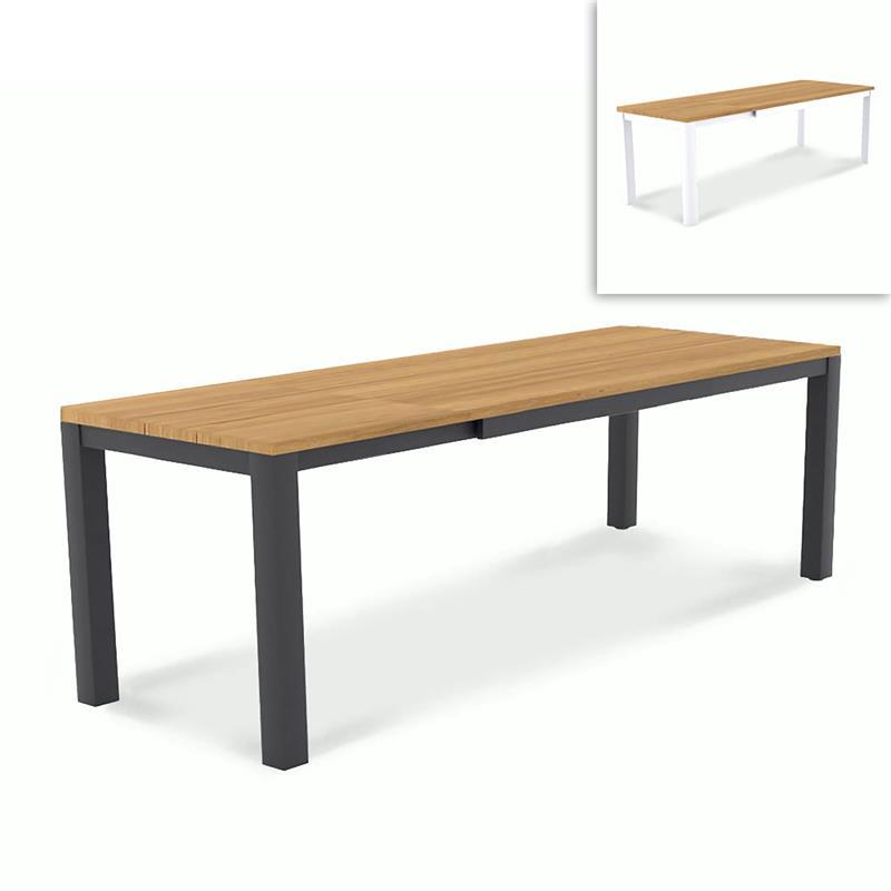 Planka aluminum front extending table 250/180 x 90 x 77 cm brushed teak grade A with aluminum frame
