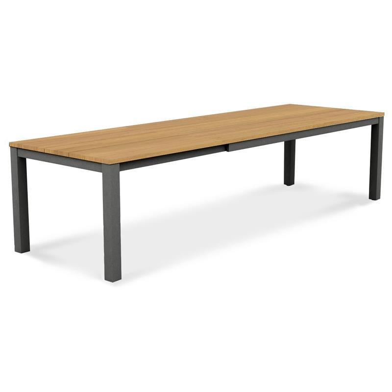 Table extensible Planka en aluminium 310/210 x 100 x 77 cm en teck brossé de qualité A avec cadre en aluminium