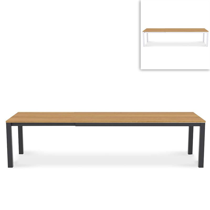 Table extensible Planka en aluminium 310/210 x 100 x 77 cm en teck brossé de qualité A avec cadre en aluminium