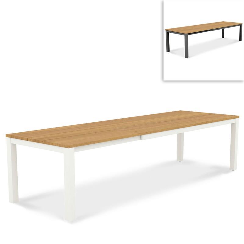 Table extensible Planka en aluminium 310/210 x 100 x 77 cm en teck brossé de qualité A avec cadre en aluminium