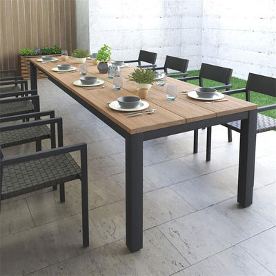 Planka aluminum front extending table 250/180 x 90 x 77 cm brushed teak grade A with aluminum frame
