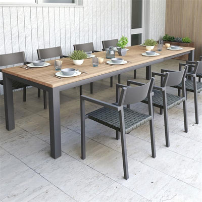 Planka aluminum front extending table 250/180 x 90 x 77 cm brushed teak grade A with aluminum frame