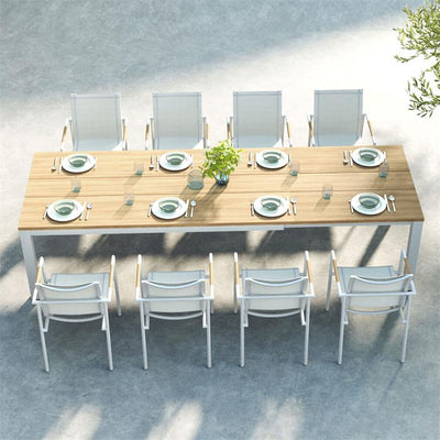 Planka aluminum front extending table 250/180 x 90 x 77 cm brushed teak grade A with aluminum frame