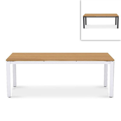 Planka Alu-Esstisch Set 210 bestehend aus Planka Alu-Esstisch 210x100 pulverbeschichtet Teak Grade A gebürstet mit Aluminiumgestell und Gazelig Stapelstühlen aus Aluminium und Batyline