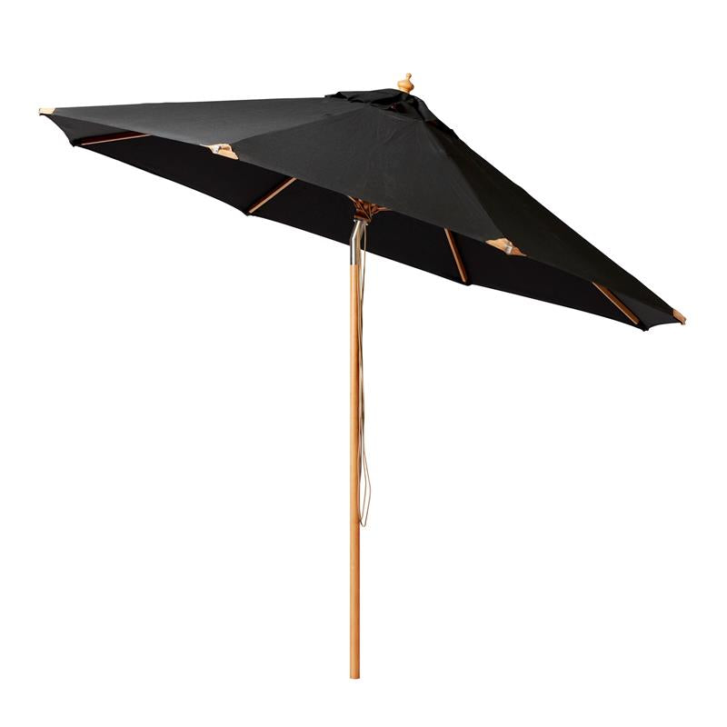 Parasol Cinas Pomino 330 cm rond noir - Structure en bois dur aspect teck avec fixation rabattable