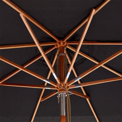 Parasol Cinas Pomino 330 cm rond noir - Structure en bois dur aspect teck avec fixation rabattable