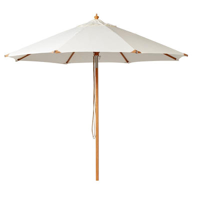 Parasol Cinas Pomino 330 cm rond blanc naturel - structure en bois dur aspect teck avec ferrure pliante