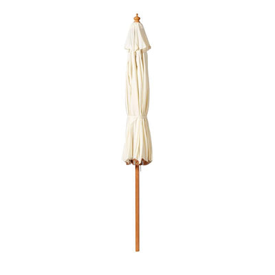 Parasol Cinas Pomino 330 cm rond blanc naturel - structure en bois dur aspect teck avec ferrure pliante