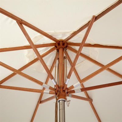 Parasol Cinas Pomino 330 cm rond blanc naturel - structure en bois dur aspect teck avec ferrure pliante