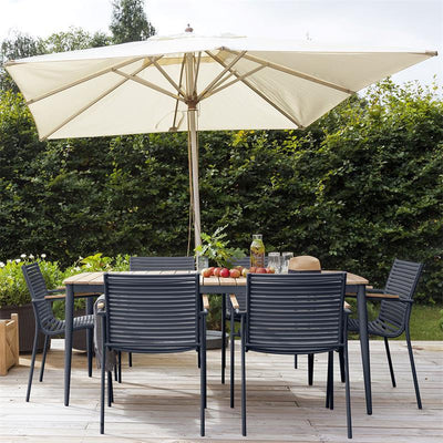 Table Rio 180 x 90 cm rectangulaire en aluminium anthracite thermolaqué avec plateau en teck