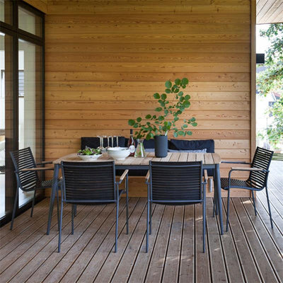 Table Rio 180 x 90 cm rectangulaire en aluminium anthracite thermolaqué avec plateau en teck