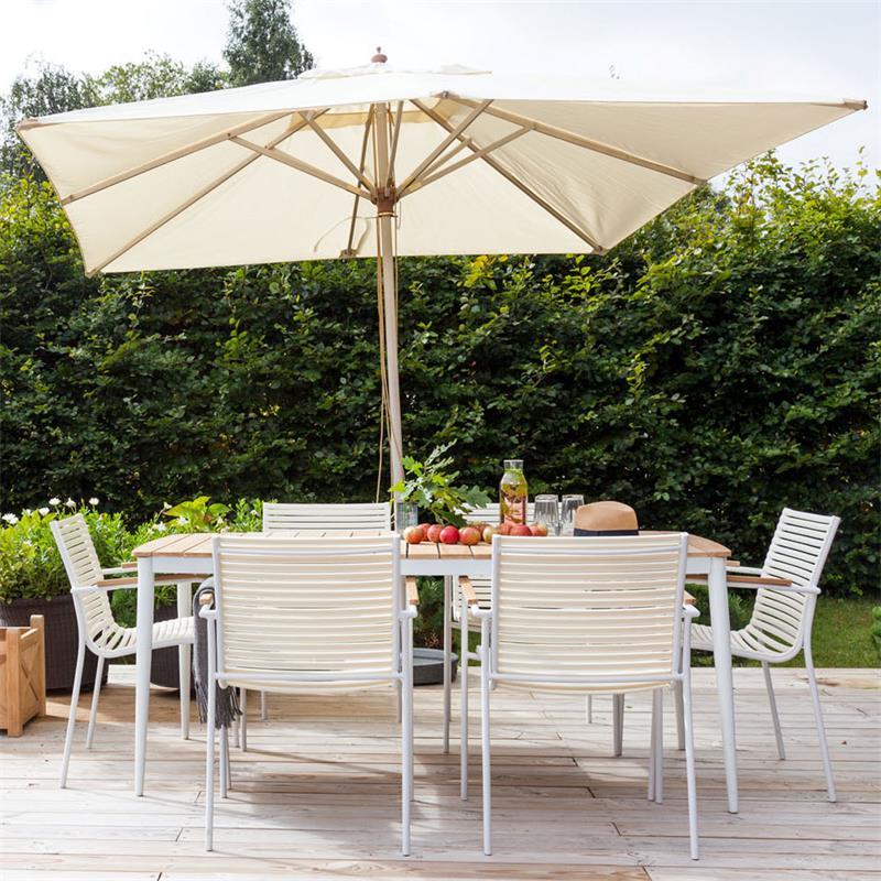 Mood Classic stacking chair white/white aluminum powder-coated with teak armrests