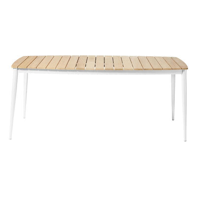 Table Rio 180 x 90 cm rectangulaire en aluminium blanc thermolaqué avec plateau en teck