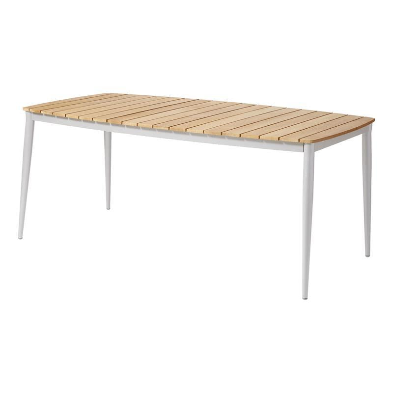 Table Rio 180 x 90 cm rectangulaire en aluminium blanc thermolaqué avec plateau en teck