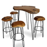 Table de bar en teck Root en bois de racine de teck massif, finition naturelle - avec pieds en acier
