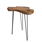 Table de bar en teck Root en bois de racine de teck massif, finition naturelle - avec pieds en acier